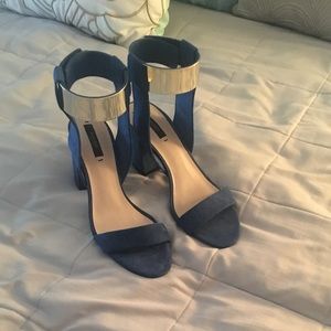 Blue Zara Block Heel with Metallic Ankle Strap